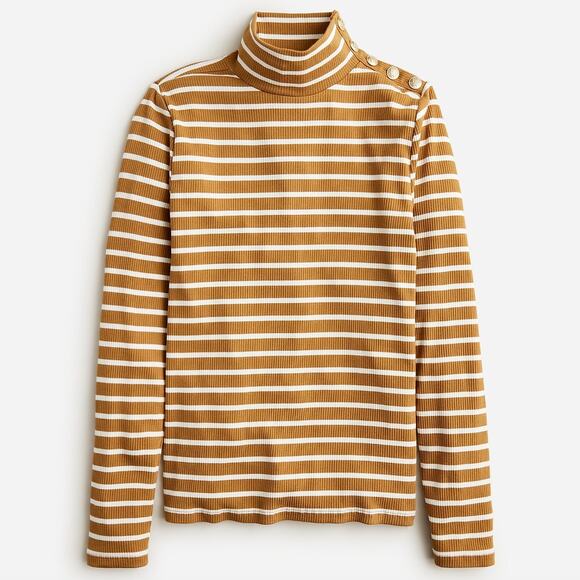 J.Crew Vintage Rib Turtleneck Gold Buttons Striped Preppy Nautical Medium NWT - Picture 1 of 10